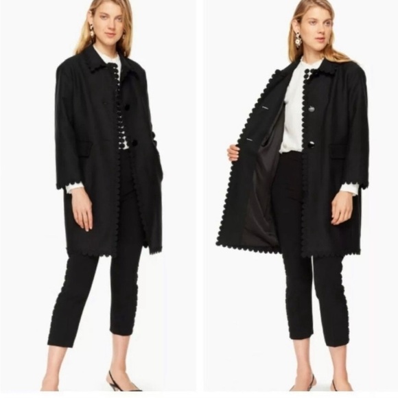 Kate Spade Black Floral Lace Trim CoatChecking In Women's Size 00 NWT